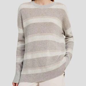 Theory Karenia Ribbed 100% Cashmere Sweater Neutral Stripe Size S Small EUC!!